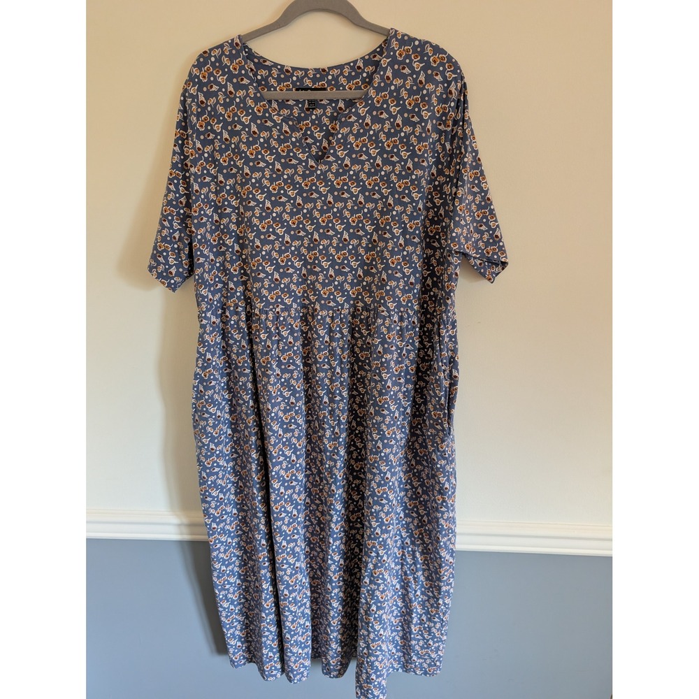 Ulla Popken Blue Floral Polka Dot Babydoll Midi Dress Pockets Plus 20/22